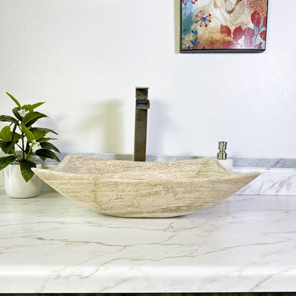 Travertine Marble Natural Stone Sink Hand Carved Vessel Sink Vanity