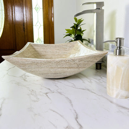 Travertine Marble Natural Stone Sink Hand Carved Vessel Sink Vanity