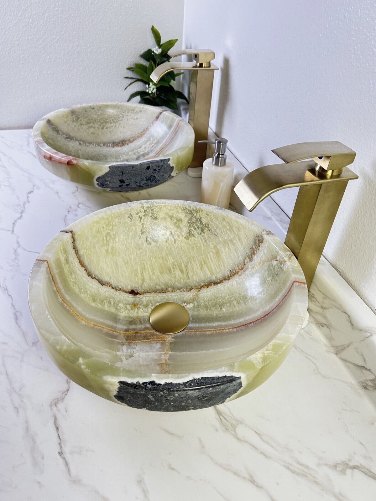 2 GREEN ONYX SINK STONE VESSEL BATHROOM SINKS / VESSEL SINKS / BATHROOM SINK