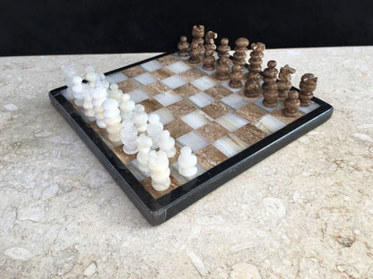 Handmade Onyx Chess Set Traver and White Marble Chess Set Original 7.5"