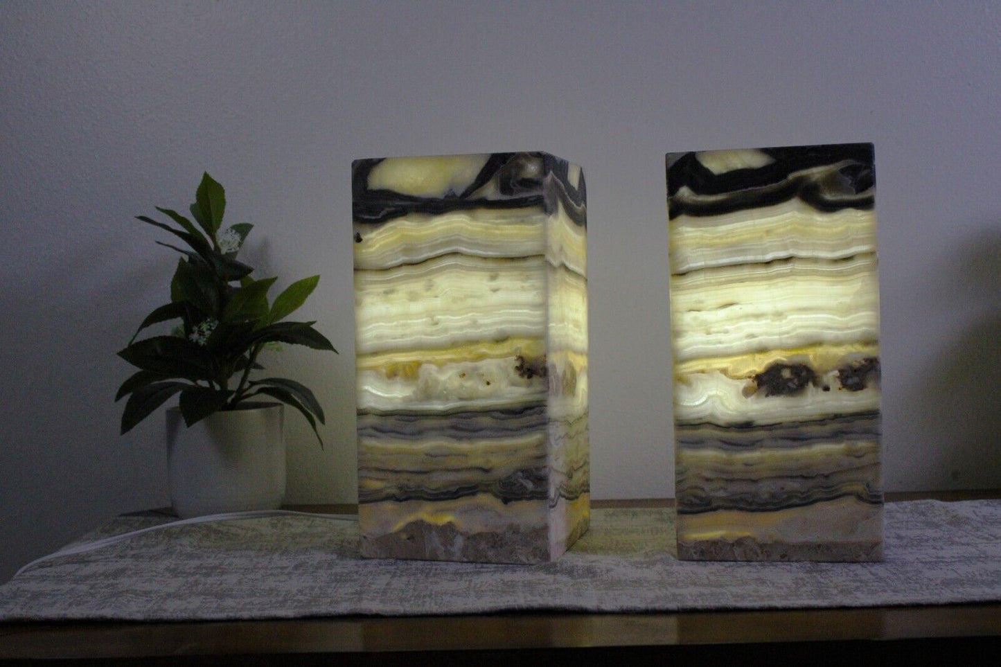 2 Table Lamps, Tower Lamp, Nightstand Lamp Onyx Stone Lamp Desk Lamp Stone Lamp