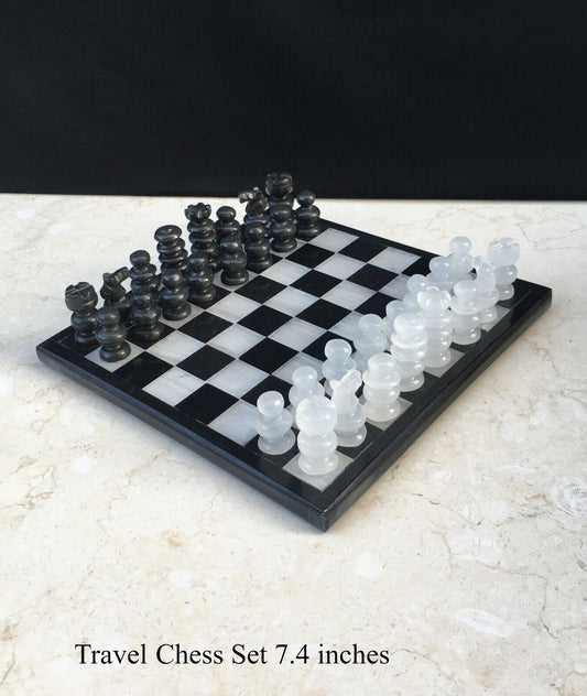 Handmade Onyx Chess Set Black and White Marble Chess Set Original 7.4"