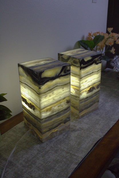 2 Table Lamps, Tower Lamp, Nightstand Lamp Onyx Stone Lamp Desk Lamp Stone Lamp