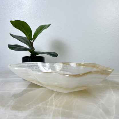 NATURAL WHITE ONYX HAND CARVED BOWL, NATURAL ONYX STONE BOWL / MWB04