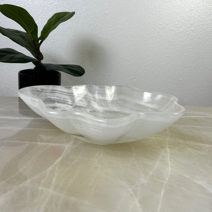 CRYSTAL WHITE ONYX HAND CARVED BOWL, NATURAL ONYX BOWL / MWB06