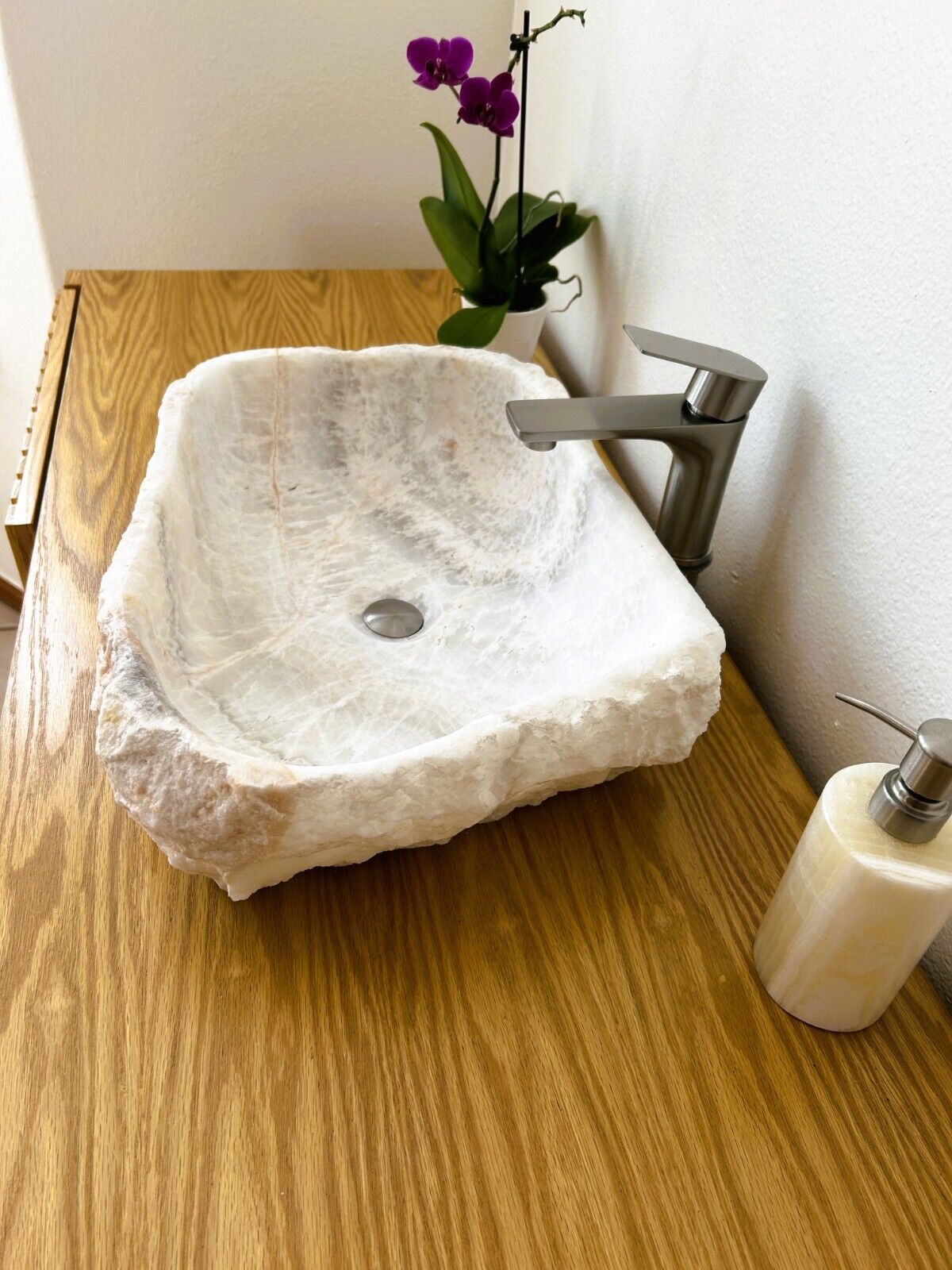 Sink-Rustic | Bathroom Vessel Sink, White Onyx Sink Bowl Stone Sink SRB-106