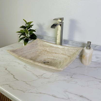 Travertine Marble Natural Stone Sink Hand Carved Vessel Sink Vanity