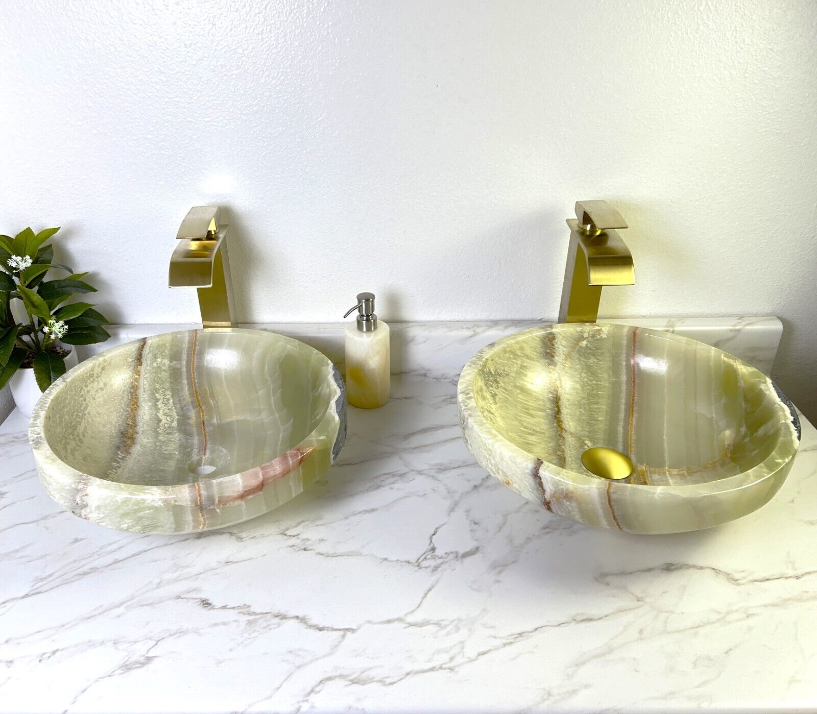 2 GREEN ONYX SINK STONE VESSEL BATHROOM SINKS / VESSEL SINKS / BATHROOM SINK