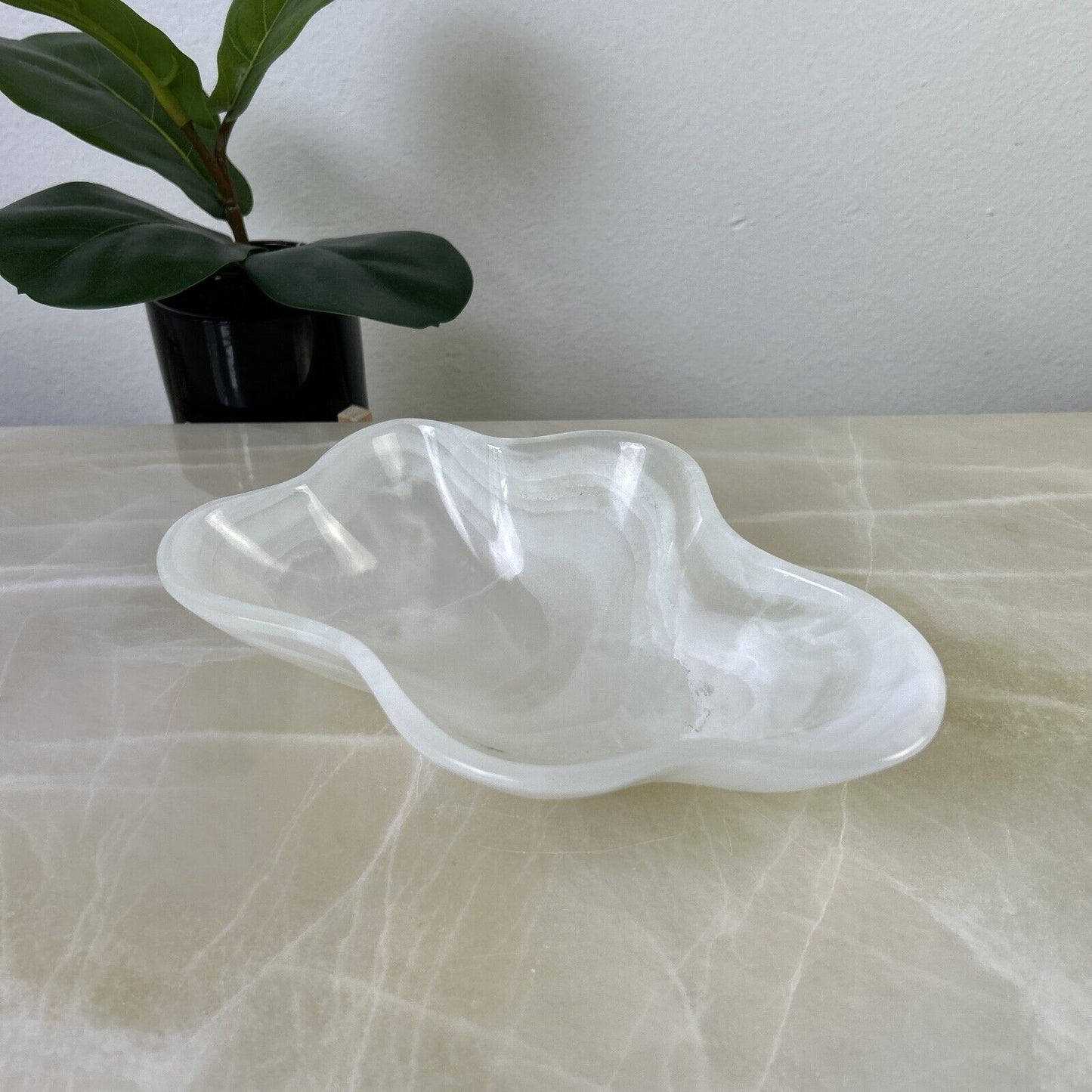 NATURAL WHITE ONYX HAND CARVED BOWL, NATURAL ONYX STONE BOWL, DECORATIVE BOWL