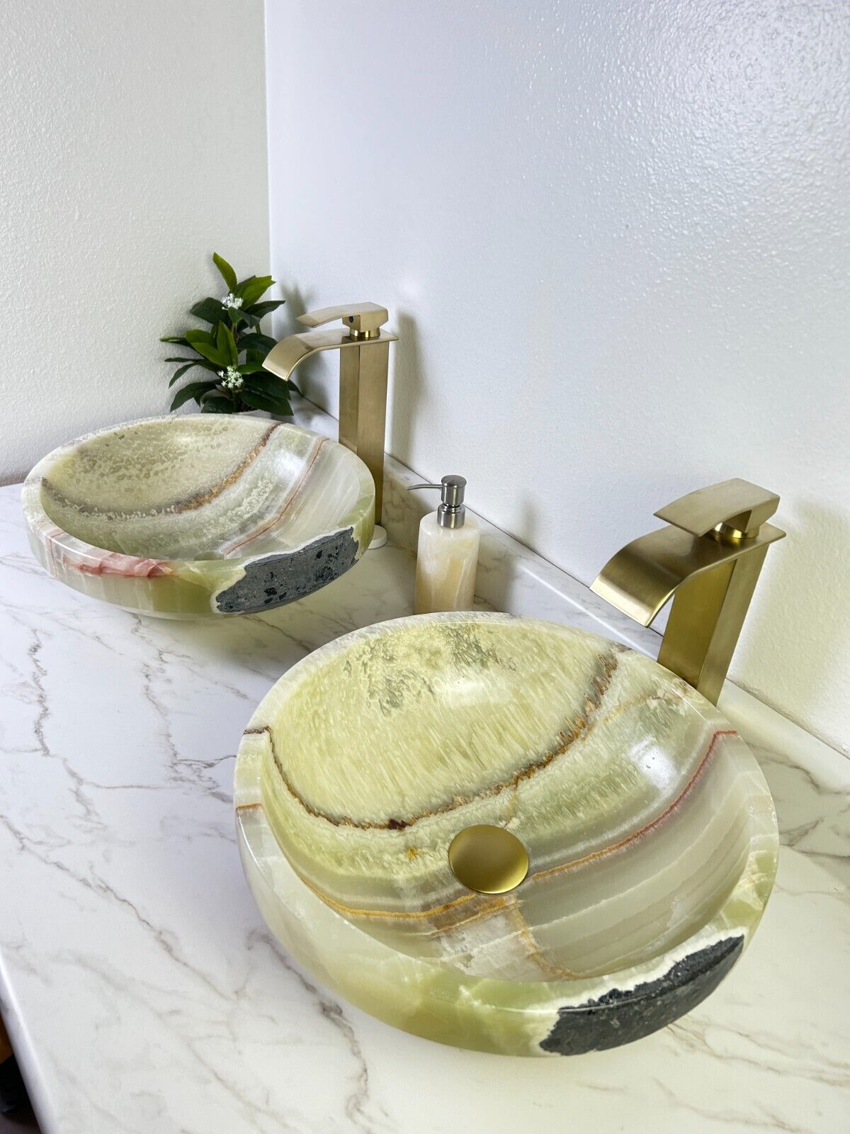 2 GREEN ONYX SINK STONE VESSEL BATHROOM SINKS / VESSEL SINKS / BATHROOM SINK