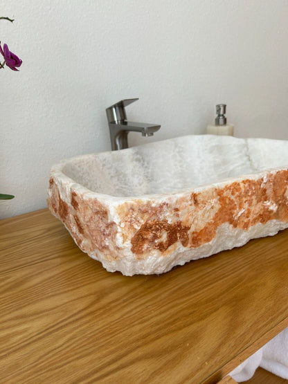 Sink-Rustic | Bathroom Vessel Sink, White Onyx Sink Bowl Stone Sink SRB-106