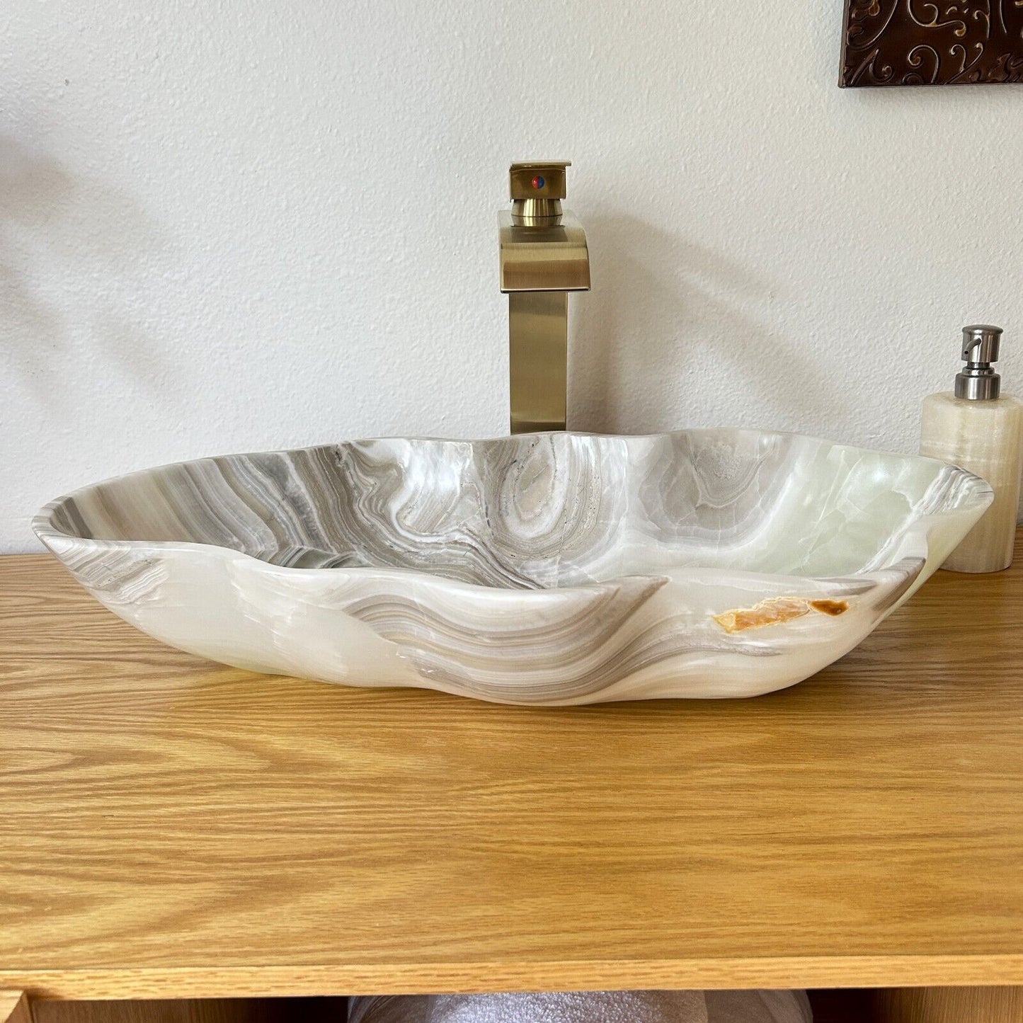 DS Natural Stone Sink Vessel Onyx Stone Bowl Vessel Bathroom Sink SOV01