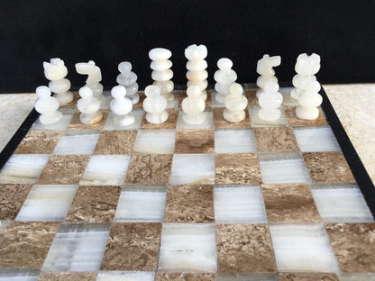 Handmade Onyx Chess Set Traver and White Marble Chess Set Original 7.5"