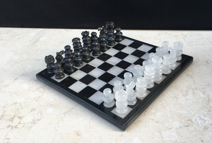 Handmade Onyx Chess Set Black and White Marble Chess Set Original 7.4"