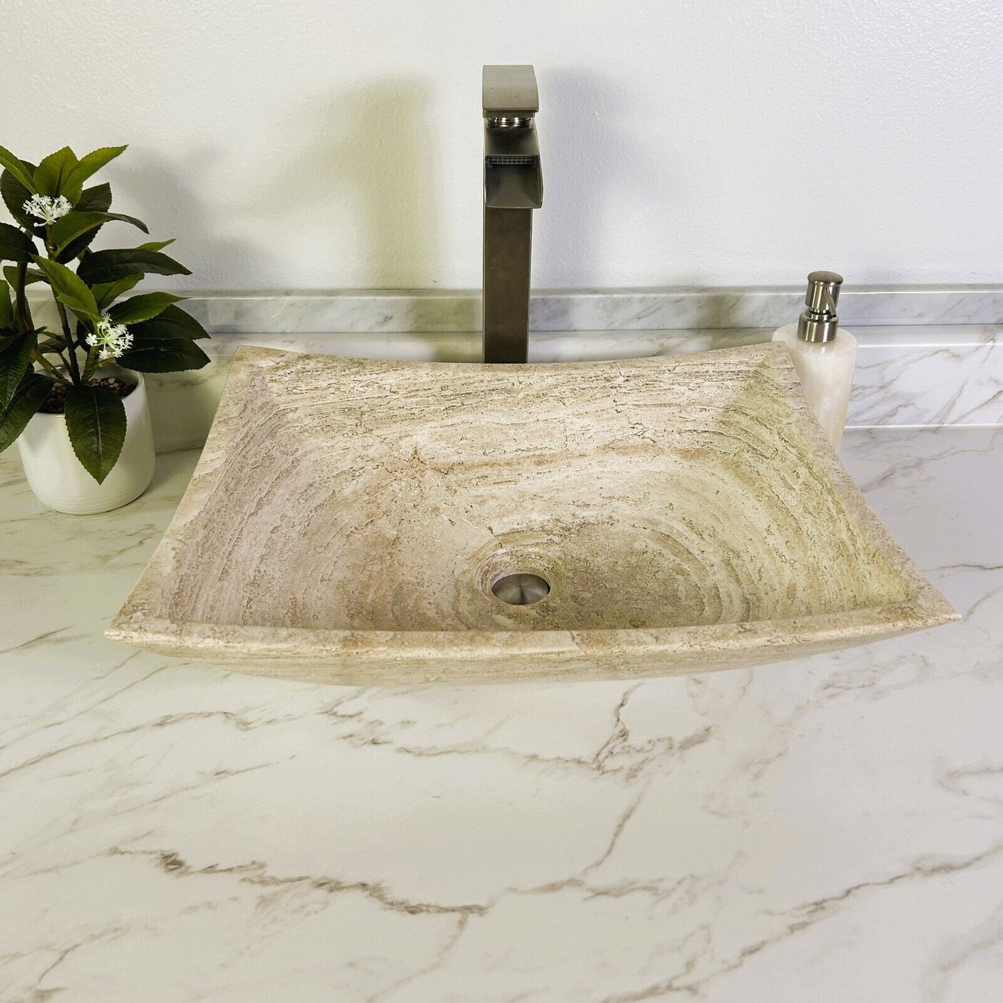 Travertine Marble Natural Stone Sink Hand Carved Vessel Sink Vanity