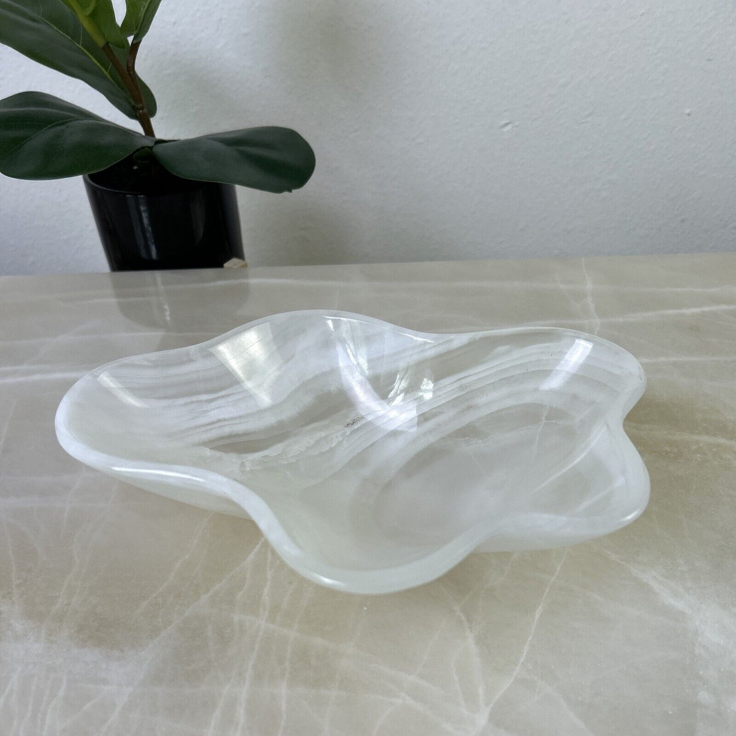 NATURAL WHITE ONYX HAND CARVED BOWL, NATURAL ONYX STONE BOWL, DECORATIVE BOWL