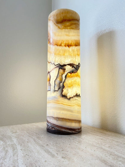 Table Lamp Cylinder Tower Lamp Light, Nightstand Onyx Lamp, Desk Lamp Stone Lamp