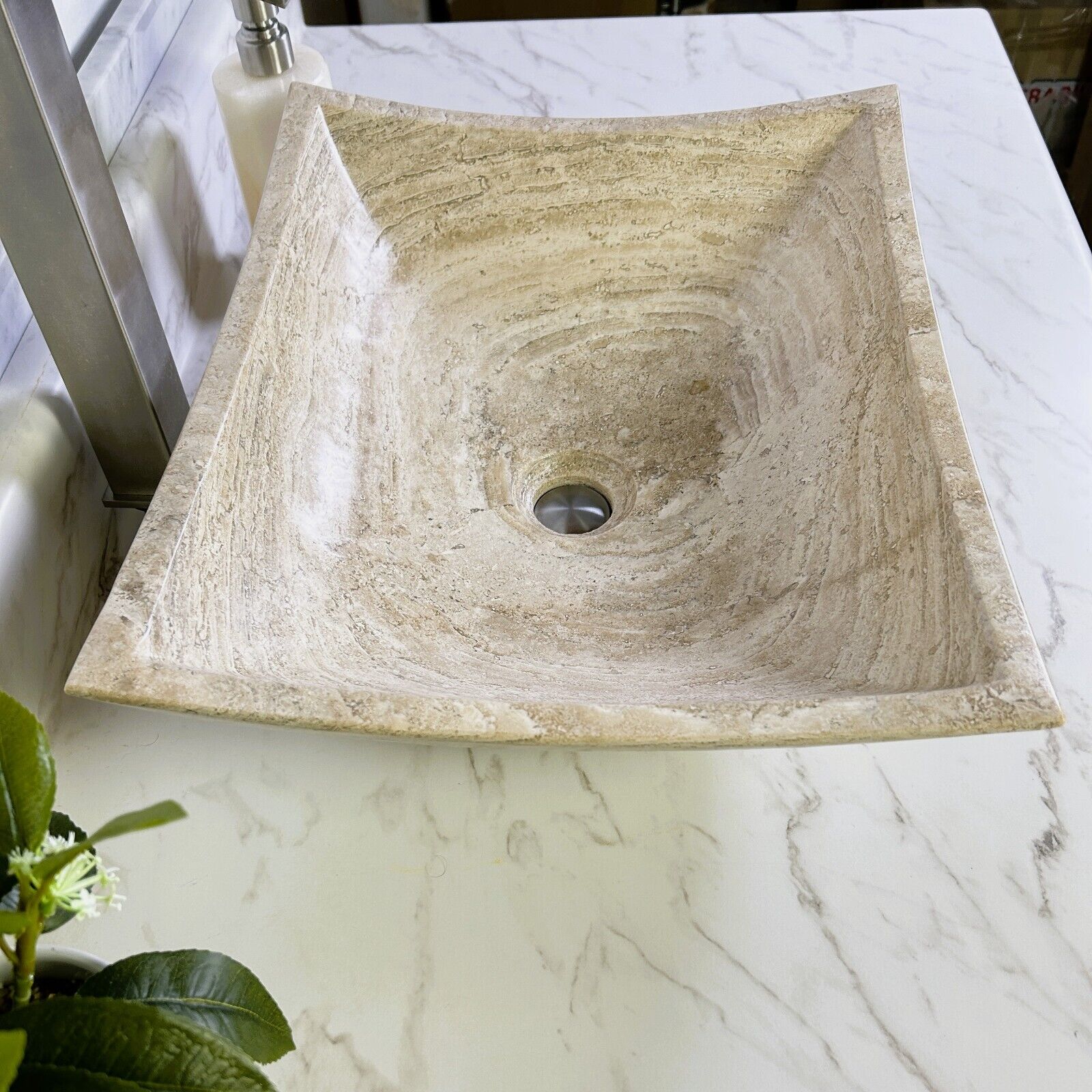 Travertine Marble Natural Stone Sink Hand Carved Vessel Sink Vanity