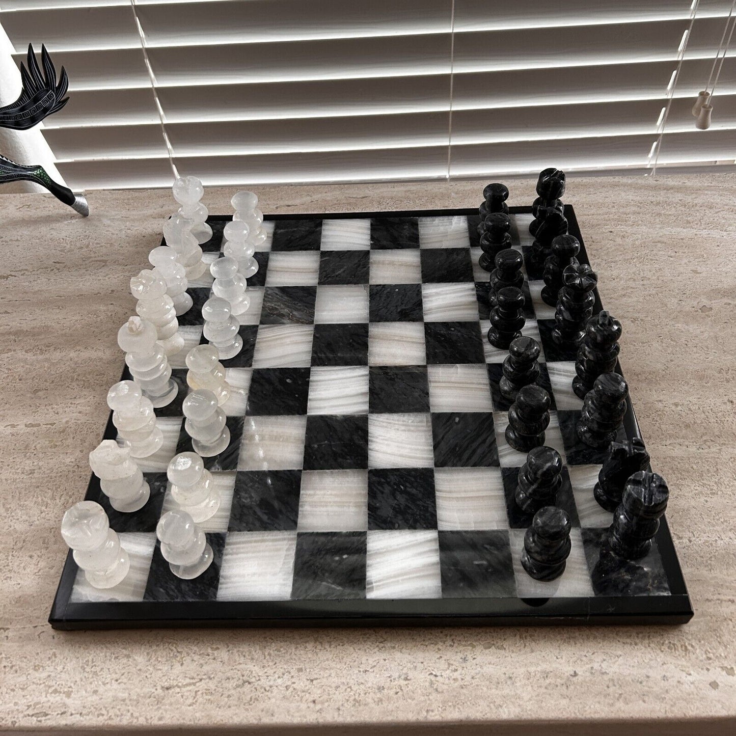 Onyx Chess Set Gray White 32 Pieces Board 13.75" Handmade Marble Chess