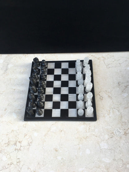 Handmade Onyx Chess Set Black and White Marble Chess Set Original 7.4"