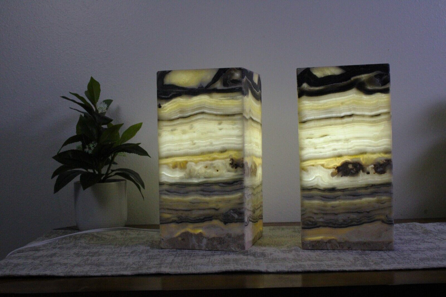 2 Table Lamps, Tower Lamp, Nightstand Lamp Onyx Stone Lamp Desk Lamp Stone Lamp