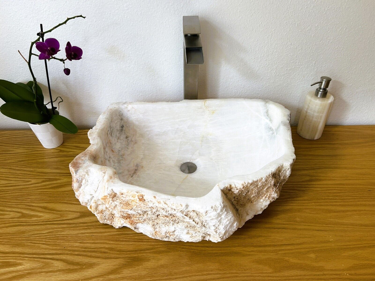 Sink-Rustic | Bathroom Vessel Sink, White Onyx Sink Bowl Stone Sink SRB-107