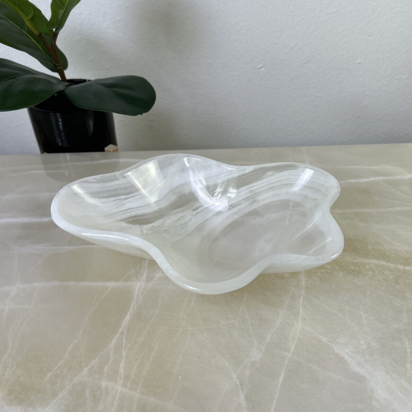 NATURAL WHITE ONYX HAND CARVED BOWL, NATURAL ONYX STONE BOWL, DECORATIVE BOWL