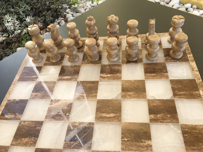 Onyx Chess White 32 Pieces Board 13.75" Handmade Marble Chess Set