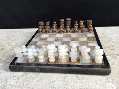 Handmade Onyx Chess Set Traver and White Marble Chess Set Original 7.5"