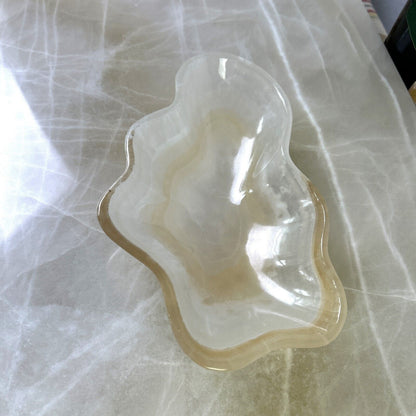 NATURAL WHITE ONYX HAND CARVED BOWL, NATURAL ONYX STONE BOWL / MWB04