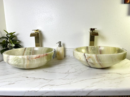 2 GREEN ONYX SINK STONE VESSEL BATHROOM SINKS / VESSEL SINKS / BATHROOM SINK