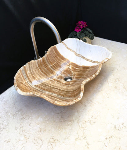 Sink-Rustic | Bathroom Vessel Sink, White Onyx Sink Bowl Stone Sink