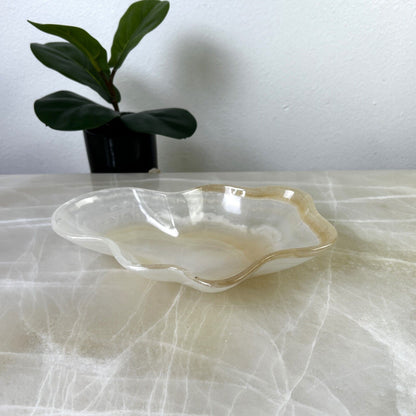 NATURAL WHITE ONYX HAND CARVED BOWL, NATURAL ONYX STONE BOWL / MWB04