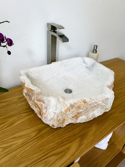 Sink-Rustic | Bathroom Vessel Sink, White Onyx Sink Bowl Stone Sink SRB-107