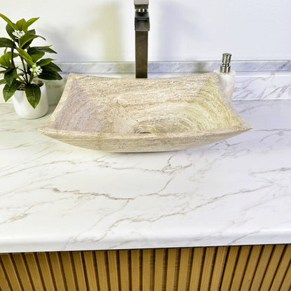 Travertine Marble Natural Stone Sink Hand Carved Vessel Sink Vanity