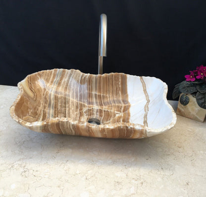 Sink-Rustic | Bathroom Vessel Sink, White Onyx Sink Bowl Stone Sink