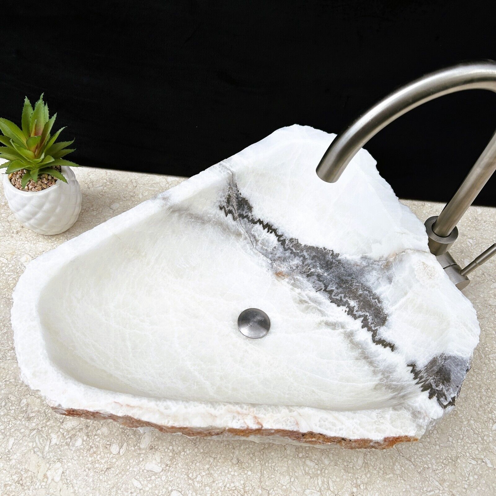 Rustic onyx stone Bathroom Vessel Sink, White Onyx Sink Bowl Stone Sink SRT-110