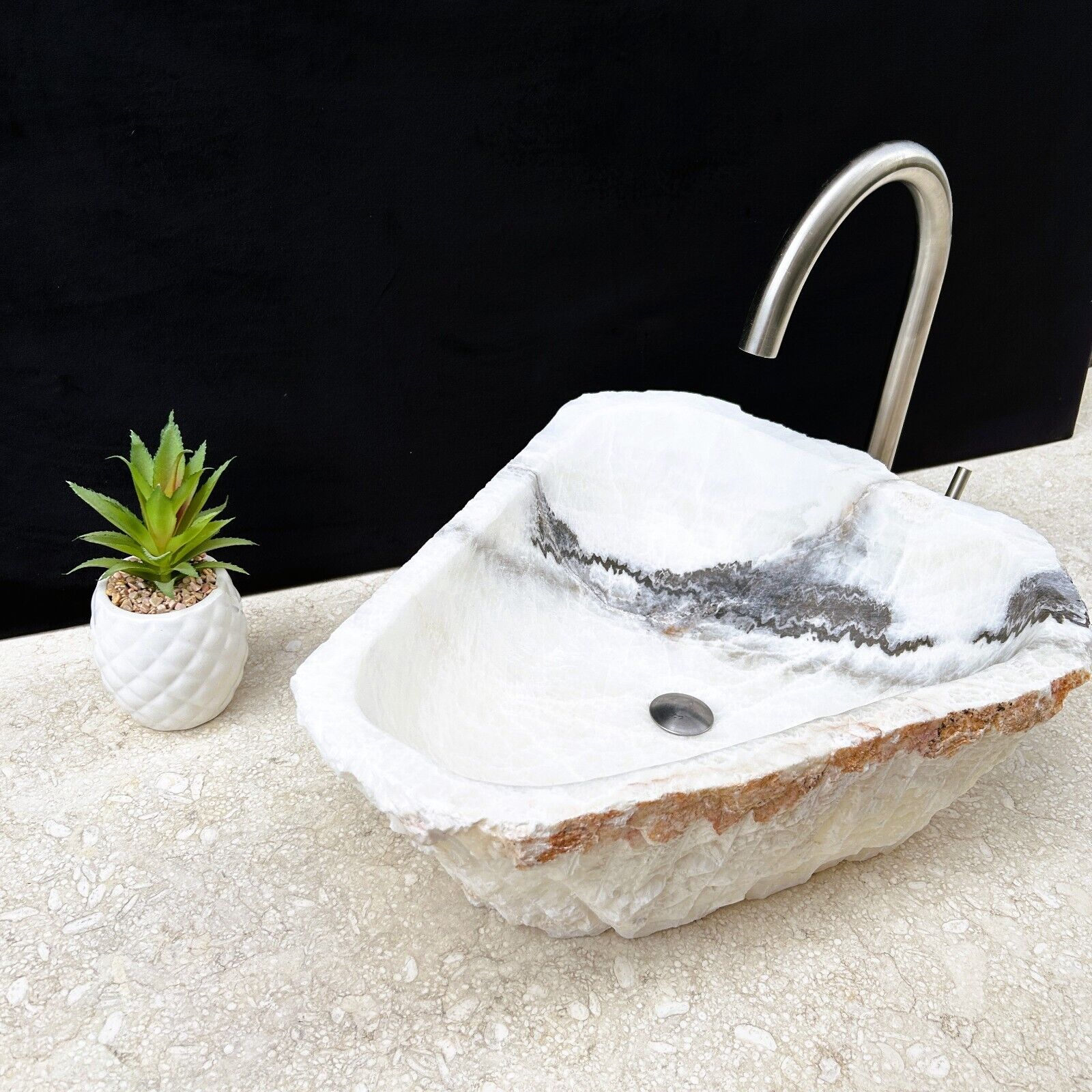 Rustic onyx stone Bathroom Vessel Sink, White Onyx Sink Bowl Stone Sink SRT-110