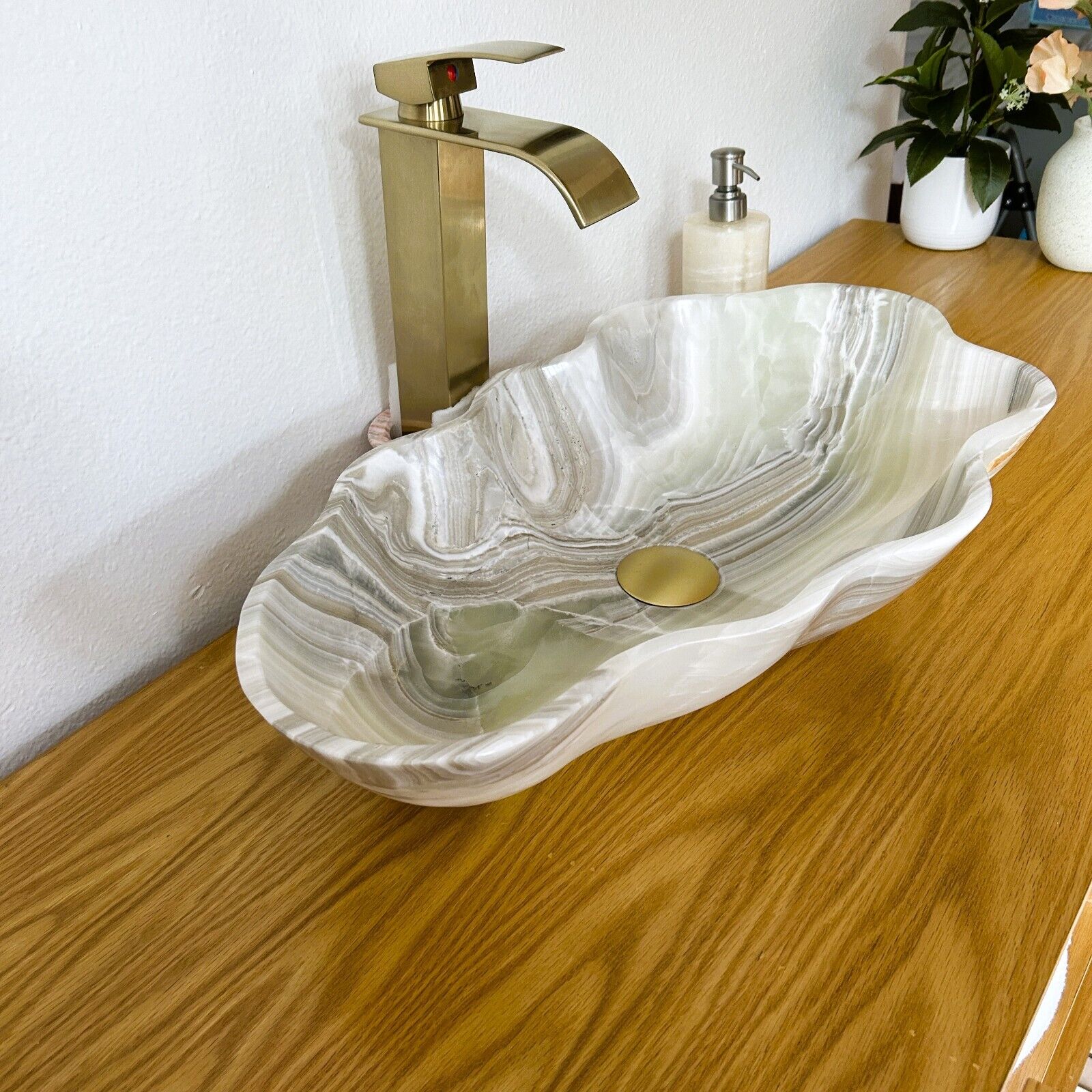 DS Natural Stone Sink Vessel Onyx Stone Bowl Vessel Bathroom Sink SOV01