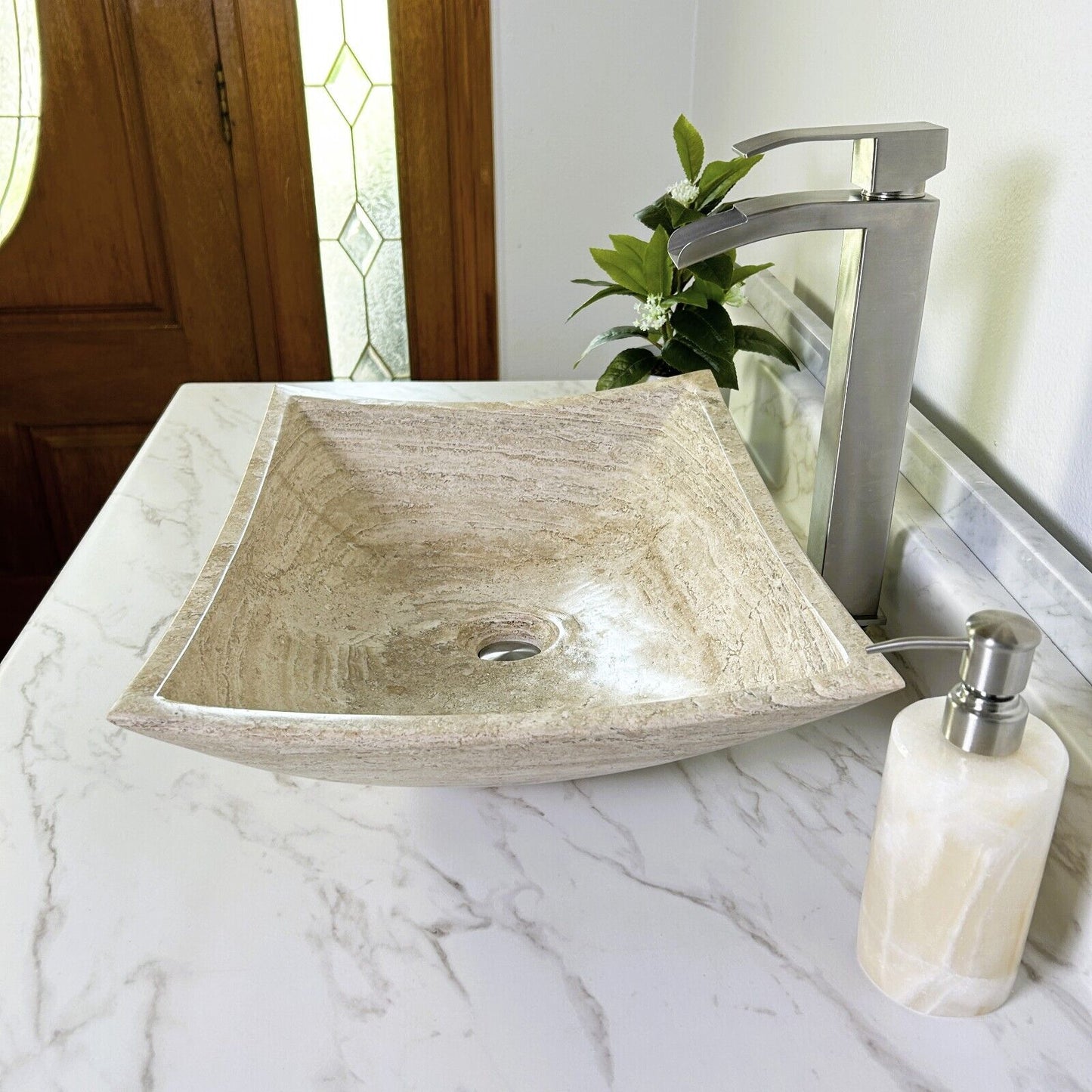 Travertine Marble Natural Stone Sink Hand Carved Vessel Sink Vanity