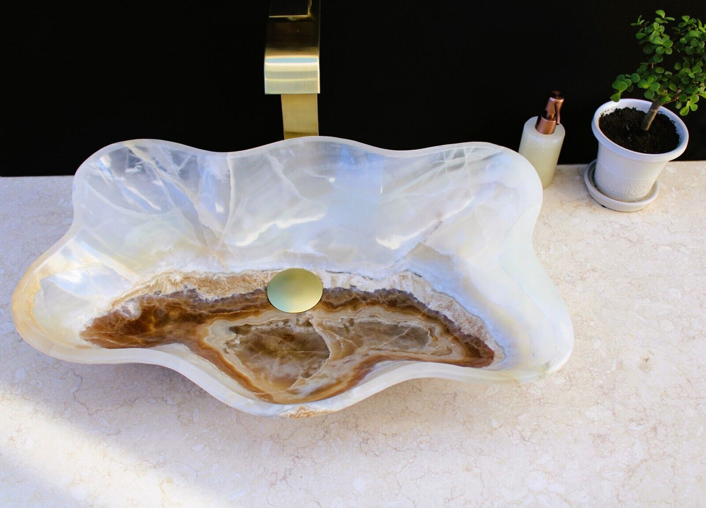 DSO Onyx Stone Vessel Sink | Bathroom Rustic Sink Bowl Sink