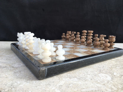 Handmade Onyx Chess Set Traver and White Marble Chess Set Original 7.5"