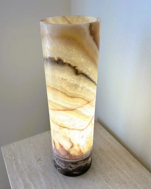 Table Lamp Cylinder Tower Lamp Light, Nightstand Onyx Lamp, Desk Lamp Stone Lamp