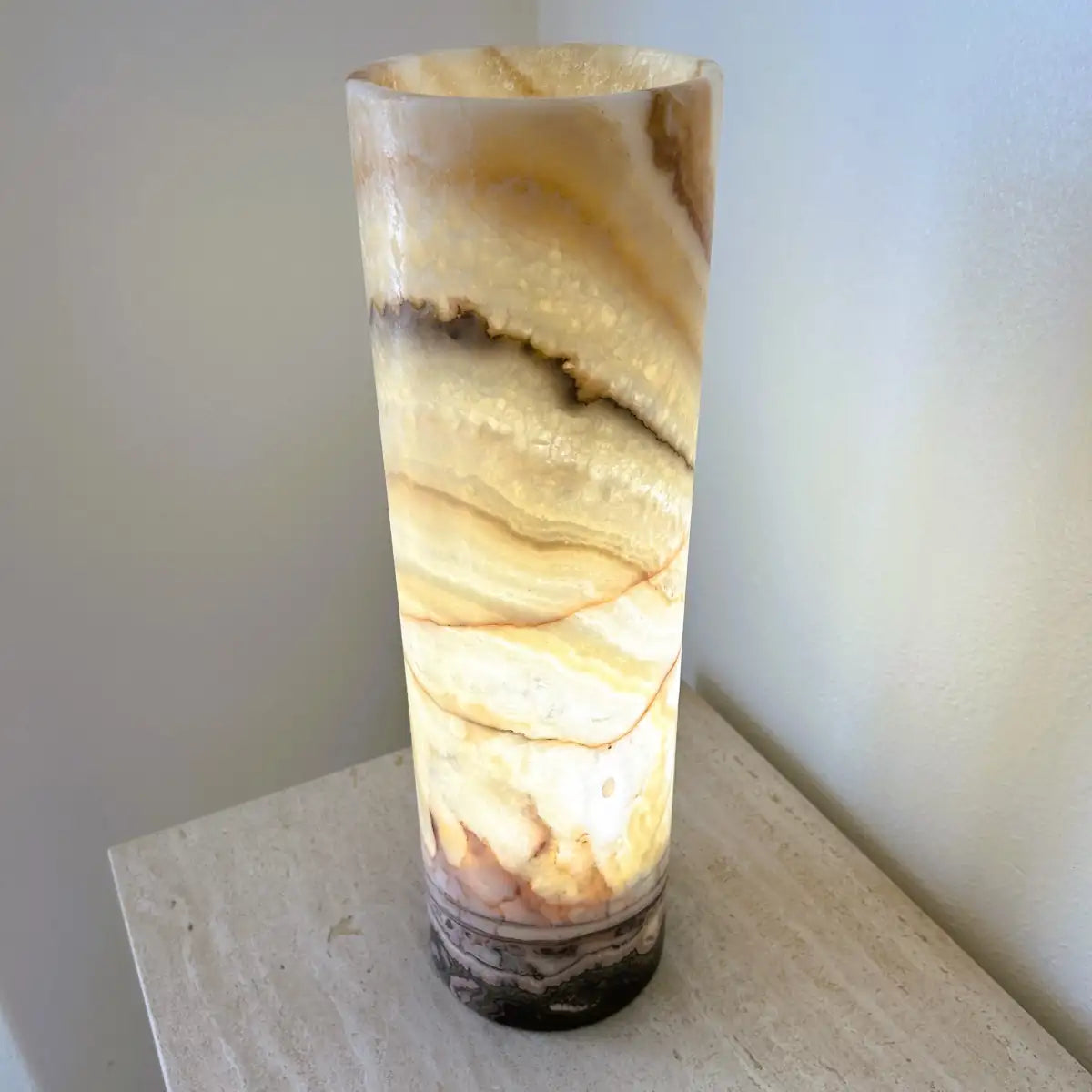 Table Lamp Cylinder Tower Lamp Light, Nightstand Onyx Lamp, Desk Lamp Stone Lamp