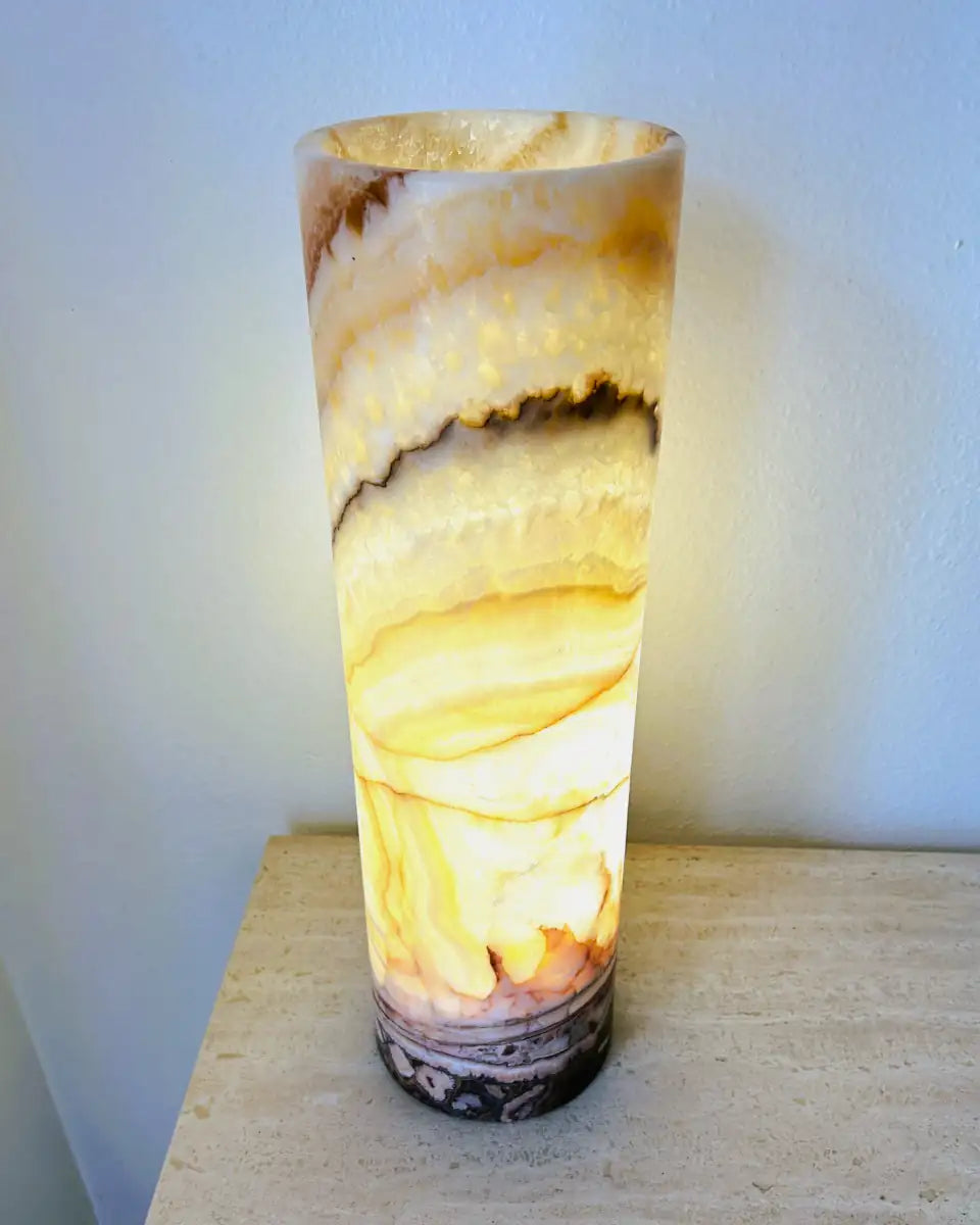 Table Lamp Cylinder Tower Lamp Light, Nightstand Onyx Lamp, Desk Lamp Stone Lamp