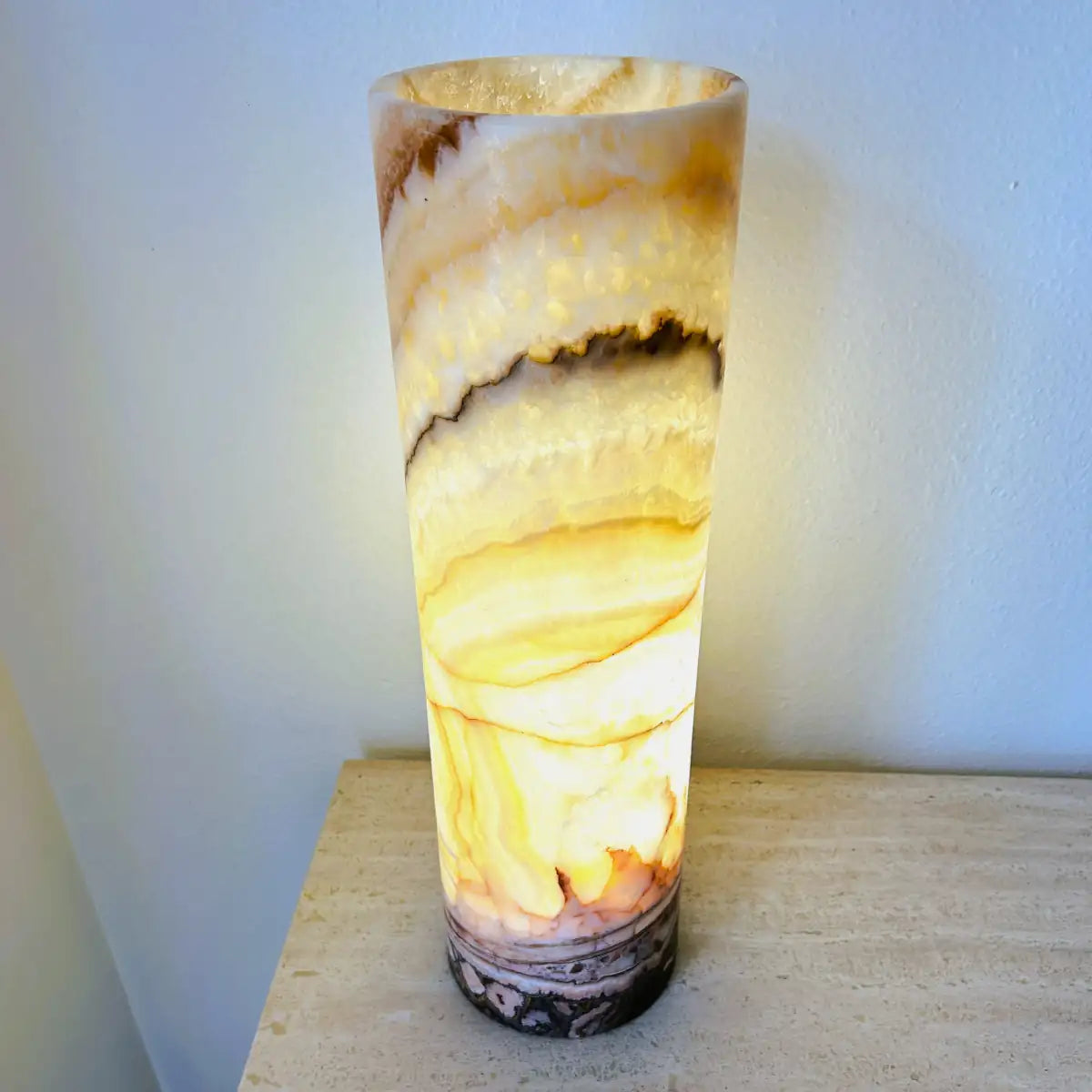 Table Lamp Cylinder Tower Lamp Light, Nightstand Onyx Lamp, Desk Lamp Stone Lamp