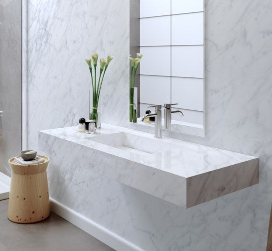 Carrara Marble Countertop Sink| Luxury Marble Countertop with Basin | Wall Mount Sink