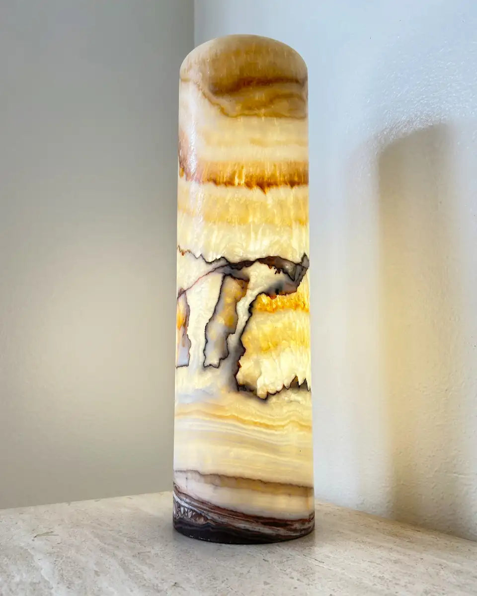 Table Lamp Cylinder Tower Lamp Light, Nightstand Onyx Lamp, Desk Lamp Stone Lamp