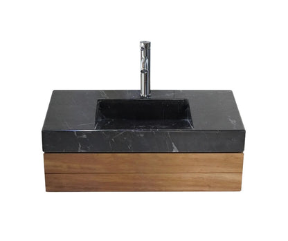 Black Marble Countertop with Basin.  Includes Faucet and Wooden Vanity. Wall Mount Sink