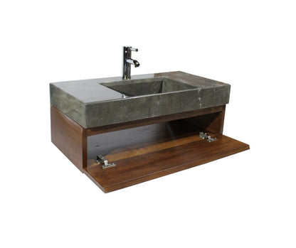 Black Marble Countertop with Basin.  Includes Faucet and Wooden Vanity. Wall Mount Sink